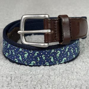 Vineyard Vines Belt Mens 30 Canvas Club Ribbon Blue Seahorse Print Preppy Golf